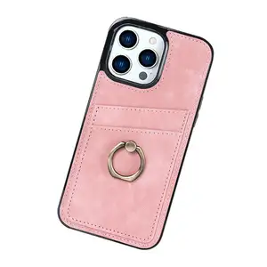 Casing ponsel kulit braket cincin indah, casing Bisnis XR pola retro 13/14pro untuk iPhone 15pro max 11