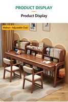 Bureau d'étude double en bois massif avec étagère, réglable en hauteur, pour deux enfants