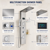 Système de douche mural de luxe en acier inoxydable avec panneau LED, jets de pluie, cascade et jets de massage à main pour salle de bain d'hôtel