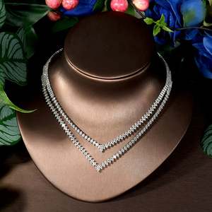 Charmant luxe point culminant Unique ensemble de bijoux mariée mariage cubique zircone boucles d'oreilles et collier fête dames S-34 - Product Image 4