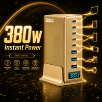 Stasiun Pengisi Daya Multi 380W GaN Charger 8 Port Desktop, 2x100W USB-C, Layar LED, Pengisi Daya 8 Perangkat, Langsung dari Pabrik