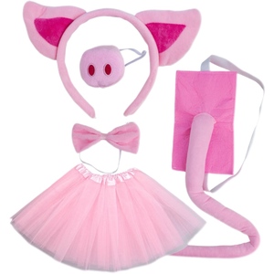 Conjunto de Disfraz de Cerda Rosa de Peluche para Niñas: Diadema con Orejas, Nariz, Cola, Lazo, Guantes y Falda para Carnaval, Cosplay y Fiestas - Product Image 1