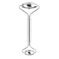 Rouleau facial en acier inoxydable avec logo personnalisé, outil de massage à double tête, emballage OEM, vente en gros, fournitures de beauté