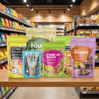Sacs en plastique PE personnalisés avec logo, qualité alimentaire, fermeture éclair, impression numérique, pour snacks et pâtisseries, fond plat avec soufflet latéral, vente en gros