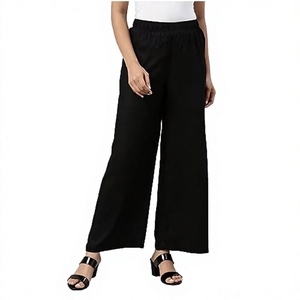 Pantalon large taille haute pour femme, taille élastique, couleur unie, en crêpe, coupe ample, longueur complète, décontracté, été - Product Image 2