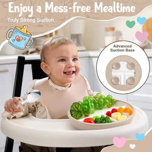 Juego de alimentación de platos grandes de porcelana para niños pequeños de 8 ", manga de silicona antideslizante, 3 cucharas, tenedores, juego de comedor dividido para niños - Product Image 6