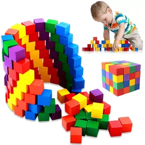 100 pièces/ensemble 2CM Enfant Modèle Mathématique Graphique Éducatif Précoce Dés Coin Carré Jeu Coloré Cubes En Bois Blocs Jouets