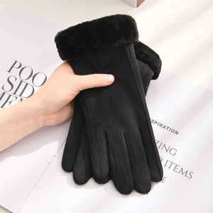 Doble grueso terciopelo felpa muñeca mujeres pantalla táctil guantes invierno mujer cálido gamuza mitones guantes - Product Image 4