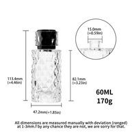 Botol Parfum Kaca Silinder Transparan 60ml Elegan dengan Ukiran Berlian, Tutup Sekrup, dan Sablon, Tersedia