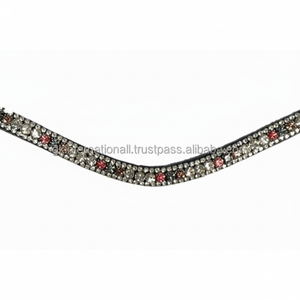 Excellente qualité 3 rangées de cristaux multicolores strass chaîne diamante forme incurvée profonde cuir cheval front bande pour bride - Product Image 1