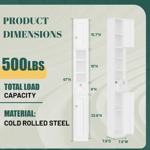 Armoire <span class=keywords><strong>de</strong></span> rangement <span class=keywords><strong>de</strong></span> salle <span class=keywords><strong>de</strong></span> bain haute Factory Direct avec 2 portes et tiroir, armoire <span class=keywords><strong>de</strong></span> rangement étroite avec étagères réglables - Product Image 4
