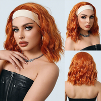 Perruque Bandeau Synthétique Courte Bob Ondulée Roux Orange Bouclée Sans Colle Résistante à la Chaleur, Fabrication Industrielle, Vente en Gros