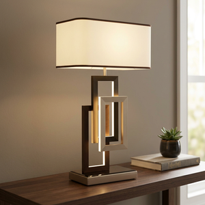 Contemporary Metal Table Lamp with Off-White Fabric Rectangular <b>Shade</b> for Living Room Decorative <b>Lighting</b> 3000K Warm White LED - Product Image 4
