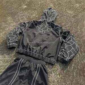Custom Streetwear 3m Reflective Windbreaker Set Zip up <b>Pullover</b> <b>Jackets</b> and Nylon Track Pants Set Jogging Windbreaker Tracksuit - Product Image 5