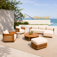 Ensemble de canapé d'extérieur Mixarts moderne en teck trois places, résistant aux UV, en rotin PE tressé, avec coussins imperméables en mousse haute densité, couleur rouille
