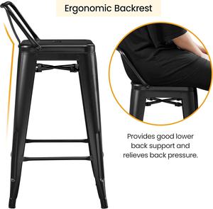 Tabourets <span class=keywords><strong>de</strong></span> <span class=keywords><strong>bar</strong></span> en métal <span class=keywords><strong>noir</strong></span> <span class=keywords><strong>mat</strong></span> <span class=keywords><strong>de</strong></span> 26 pouces Hauteur <span class=keywords><strong>de</strong></span> comptoir <span class=keywords><strong>industriel</strong></span> moderne Intérieur Extérieur Chaises <span class=keywords><strong>de</strong></span> cuisine Dossier bas - Product Image 5