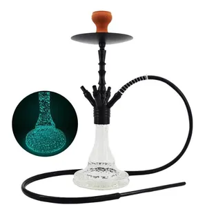 Cheap Price 4 Pipe Aluminum Alloy Stem Luminous Glass Base Hookah Sheesha Hubbly Bubbly Hookahs in Medium Size