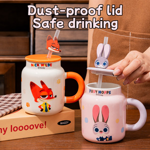 <span class=keywords><strong>Mug</strong></span> en céramique <span class=keywords><strong>Disney</strong></span> avec paille, couvercle et poignée, tasse à café ou à lait pour enfants et usage domestique, cadeau de Noël - Product Image 4
