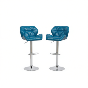 Contemporary Blue Tufted Bar <b>Stools</b> <b>Adjustable</b> Height Hydraulic Chrome Base PU Leather Bar Furniture Set Of 2 - Product Image 1