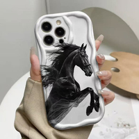 Étui de protection en silicone TPU à bords ondulés avec motif cheval noir pour iPhone 11 12 13 14 15 16 17 Pro Max
