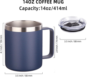 แก้วกาแฟเก็บความร้อนสแตนเลสสองชั้น ขนาด 12, 14, 20 ออนซ์ พร้อมหูจับ สำหรับเดินทาง ใช้ในรถยนต์ ใส่เบียร์ได้ ขายส่ง - Product Image 3