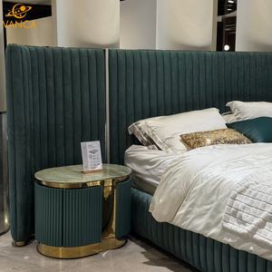 Juego de cama abombada popular al por mayor, muebles de dormitorio de diseño, cama de cuero de tela verde, gran oferta, marco de cama King moderno para hotel para el hogar - Product Image 5