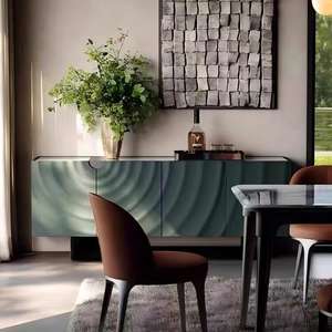 Buffet moderne à texture ondulée verte avec éclairage LED, armoire de rangement avec plateau en marbre pour salle à manger et salon - Product Image 1