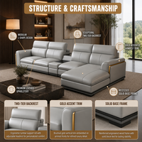 Canapé d'angle électrique inclinable en cuir véritable beige 3 places avec appuie-tête réglable, console de rangement et éponge, style moderne pour salon