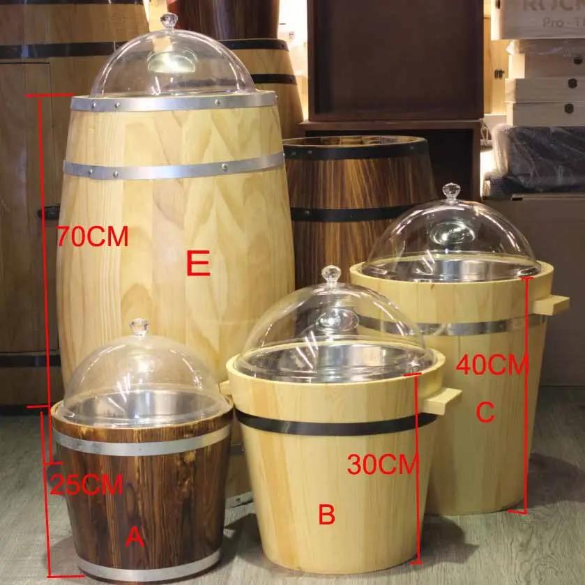 सुपरमार्केट के लिए लकड़ी के भंडारण बैरल सूखे खाद्य बैरल लकड़ी बाल्टी के साथ प्लास्टिक कवर
