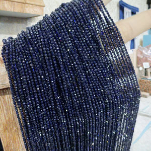 Precio al por mayor: Cuentas de piedra redondas facetadas de zafiro azul de 2 mm, sueltas, de piedra natural, certificadas de la India, Rajasthan, para bricolaje. - Product Image 2