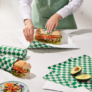 カスタムワックス紙食品包装、ファーストフード、ハンバーガー、サンドイッチ、バーベキュー、バーガーグリースプルーフ耐油包装紙 - Product Image 1