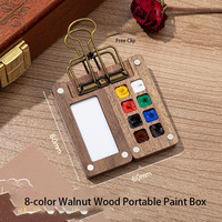 Boîte de peinture aquarelle miniature portable en bois de noyer et acrylique, boîte de dessin de voyage avec zone de mélange des couleurs pour les artistes, fournitures artistiques