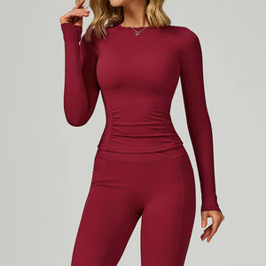 <span class=keywords><strong>Haut</strong></span> de sport respirant en Spandex/Nylon à manches longues, coupe ajustée, effet seconde peau, pour yoga, course en extérieur et fitness - Product Image 1