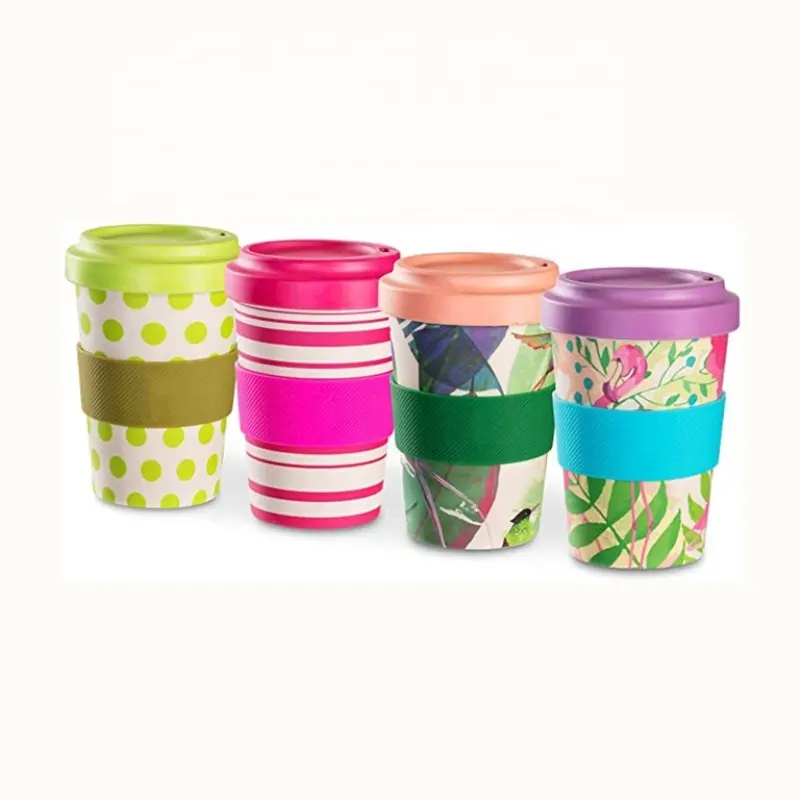Eco Coffee Organic Bamboo Fibre Reusable Coffee Cup with bamboo lid 450ml