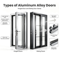 Porte en aluminium à battants pour salle de bain, étanche et résistante à l'humidité, avec porte en verre