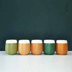 Bamboo Woven Porcelain <b>Teacup</b> Traditional Chinese Style Travel Gift Set ZB 014 - Product Image 3