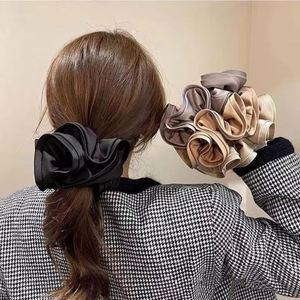 Élastiques à cheveux en satin de soie extra larges, élégants et simples, avec fleur surdimensionnée, pour filles et femmes, accessoires de mariage - Product Image 2