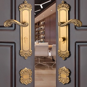 Serrure en alliage de zinc doré à poignée longue avec poignée factice pour porte double en bois d'entrée - Product Image 2