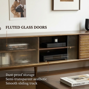 <span class=keywords><strong>Meuble</strong></span> <span class=keywords><strong>TV</strong></span> moderne en bois massif avec portes et tiroirs en verre, design contemporain pour salon, chambre, hôtel et appartement - Product Image 5