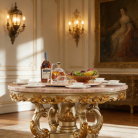 Table à manger classique française en bois massif, table sculptée en bois massif pour les réunions de famille