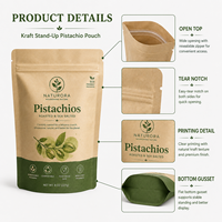 Sachet refermable à fermeture éclair en papier kraft biodégradable et compostable de qualité alimentaire, imprimé sur mesure, pour pistaches, type pochette verticale