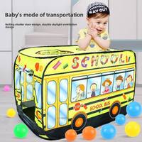 Nouvelle tente de jeu d'extérieur pliable pour enfants en forme de bus scolaire, avec porte enroulable, fermeture Velcro et support en barres d'acier, idéale pour l'été – Vente chaude