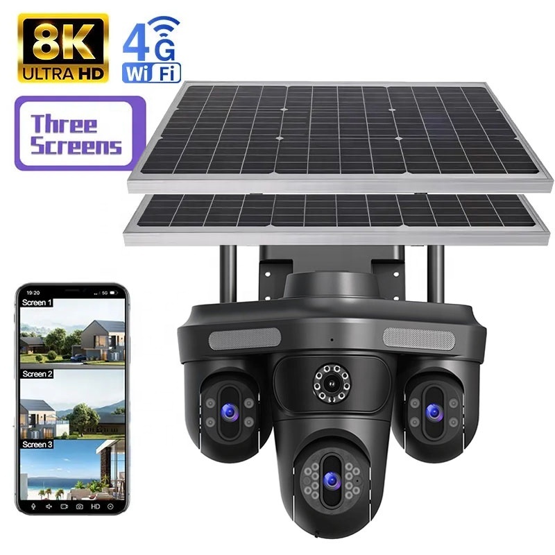 12mp 3lens 3screen 4g Solar Camera