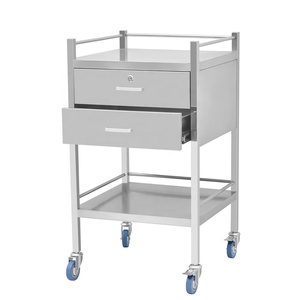 Topkwaliteit Beweegbare Roestvrijstalen Ziekenhuis Medische Nood Trolley Behandeling Kar Met 2 Laden En 2 Planken CY-D402A - Product Image 1
