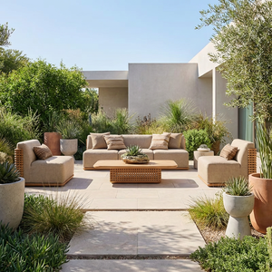 Ensemble <span class=keywords><strong>de</strong></span> canapés d'extérieur en teck <span class=keywords><strong>de</strong></span> qualité supérieure, conçu pour durer, mobilier <span class=keywords><strong>de</strong></span> patio résistant aux intempéries, <span class=keywords><strong>salon</strong></span> <span class=keywords><strong>de</strong></span> <span class=keywords><strong>jardin</strong></span> résistant au soleil pour l'Australie - Product Image 1