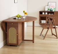 Ensemble de table à manger pliante extensible avec plateau rabattable papillon, armoire de rangement en rotin, plateau en marbre sur roulettes, gain de place