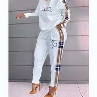 Nouvelle collection de tenues décontractées deux pièces pour femmes, style européen et américain, imprimées, à manches longues, coupe ample, grandes tailles, pour le quotidien