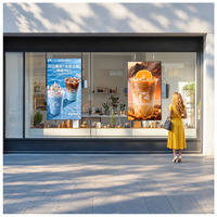 Affichage haute luminosité 2500 nit 4K pour extérieur, fixation murale et sur pied, signalétique numérique IP65 pour la publicité et les promotions en vitrine de magasin.