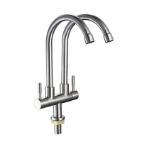 Robinet de cuisine monocommande en acier inoxydable 304, eau froide, double sortie, double tête, finition brossée, montage sur plan