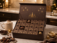 Boîte de calendrier de l'avent en carton rigide de qualité alimentaire FSC, boîte cadeau de Noël personnalisée pour chocolats et bonbons, fermeture magnétique, emballage en papier